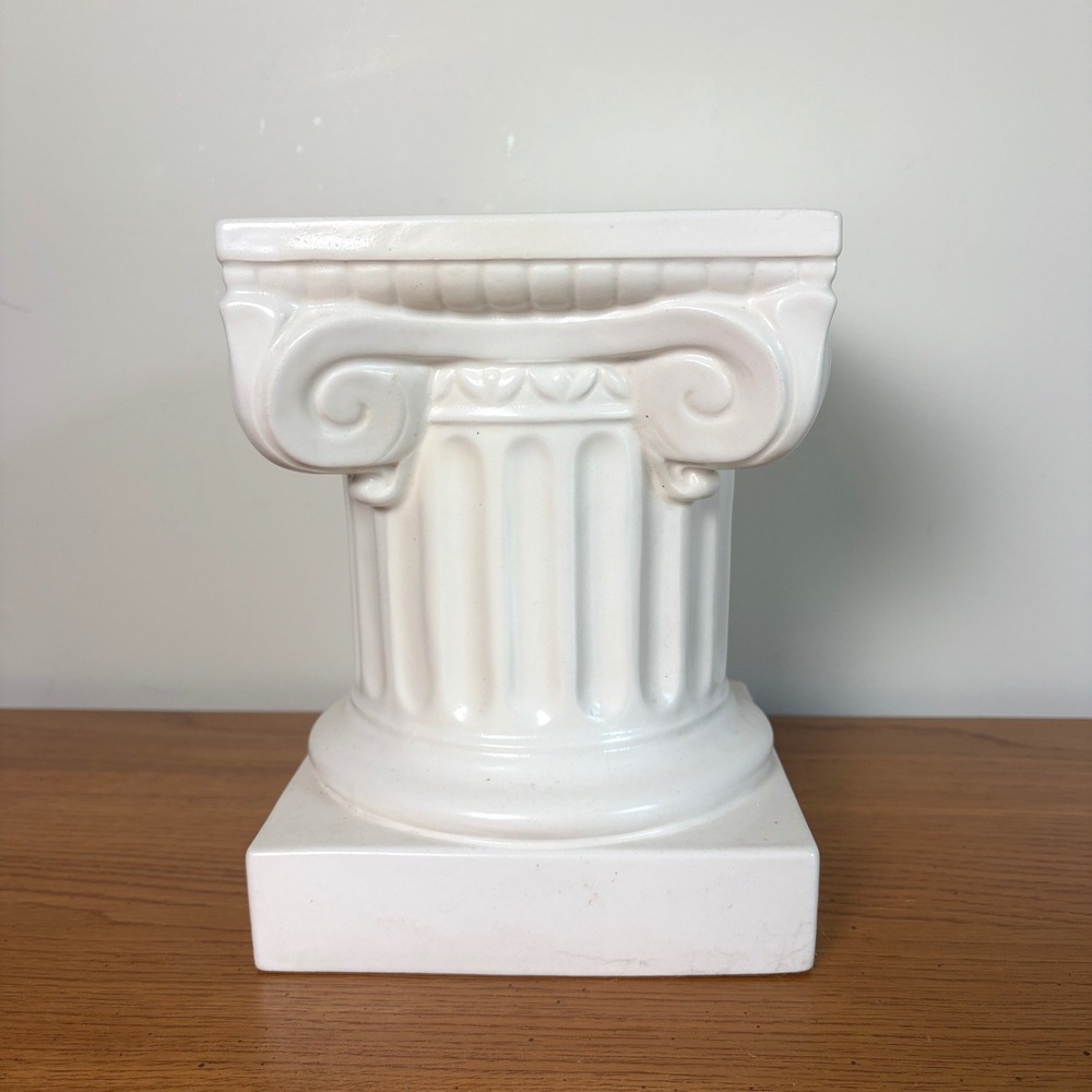 Vintage White Ceramic Ionic Greek Column Pedestal Plant Stand